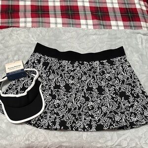 Tommy Bahama Floral Black and White Tennis style Skort with Visor
